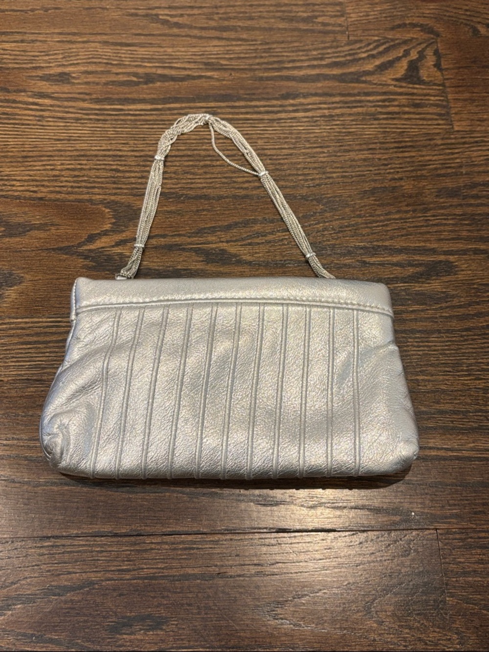 Lauren Merkin Metallic Silver Quilted Wristlet